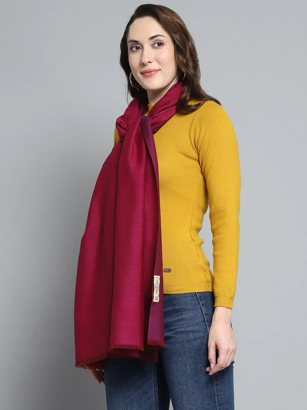Women Maroon Self Design Stole - Image 3