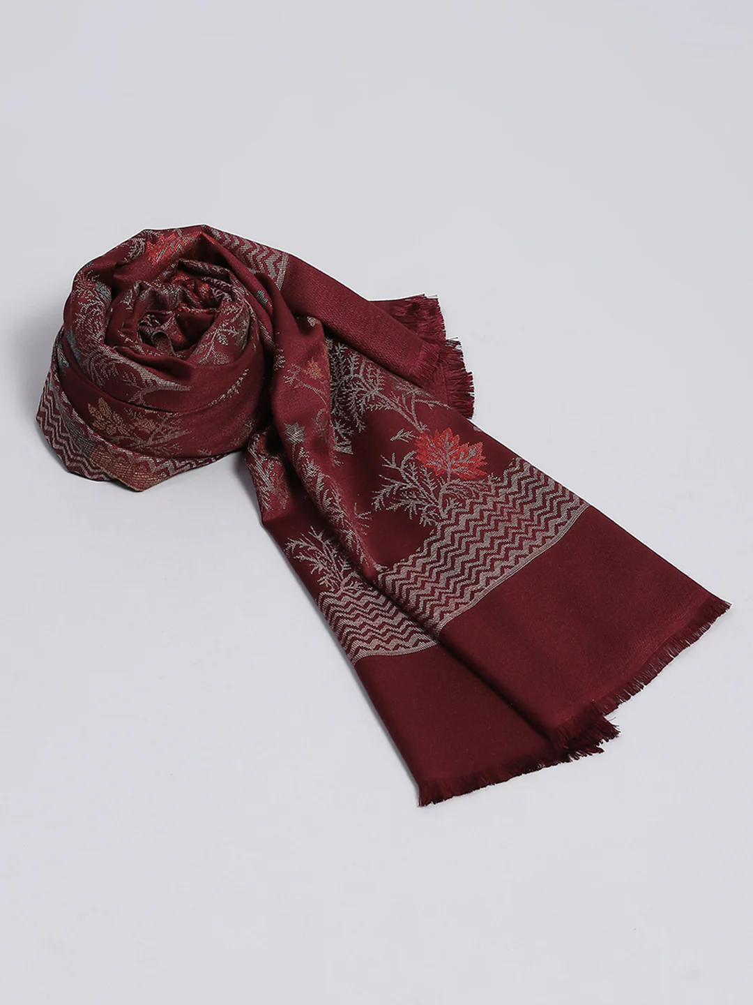 Women Maroon Self Design Stole - Image 6