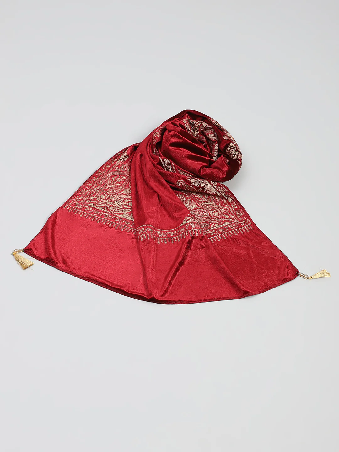 Women Maroon Self Design Stole - Image 6