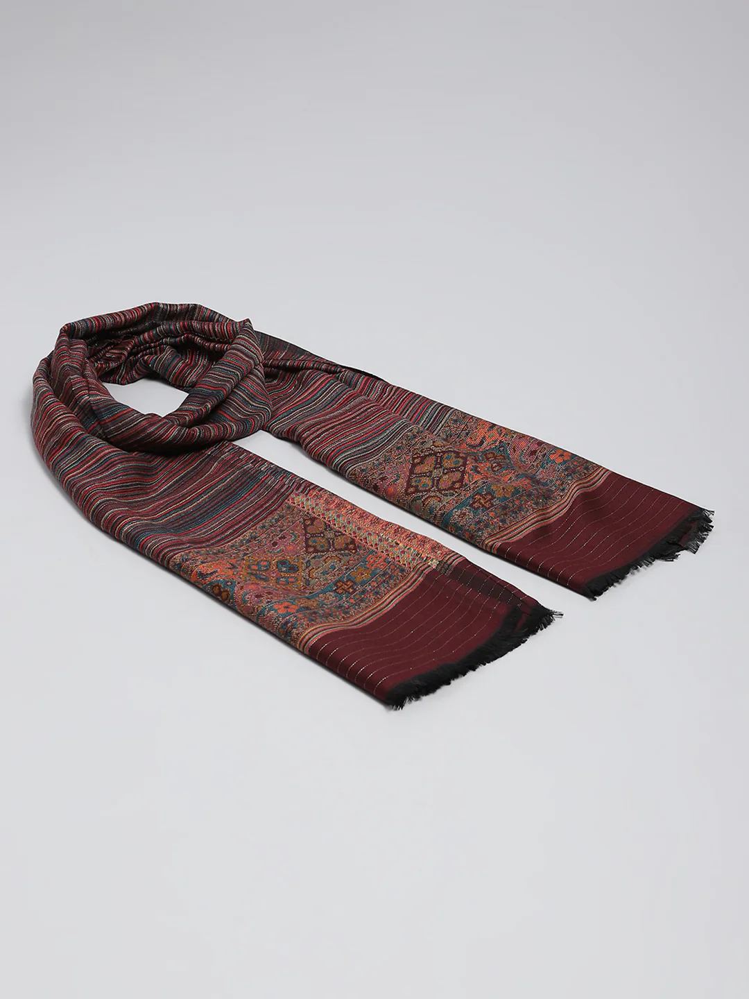 Women Maroon Self Design Stole - Image 6