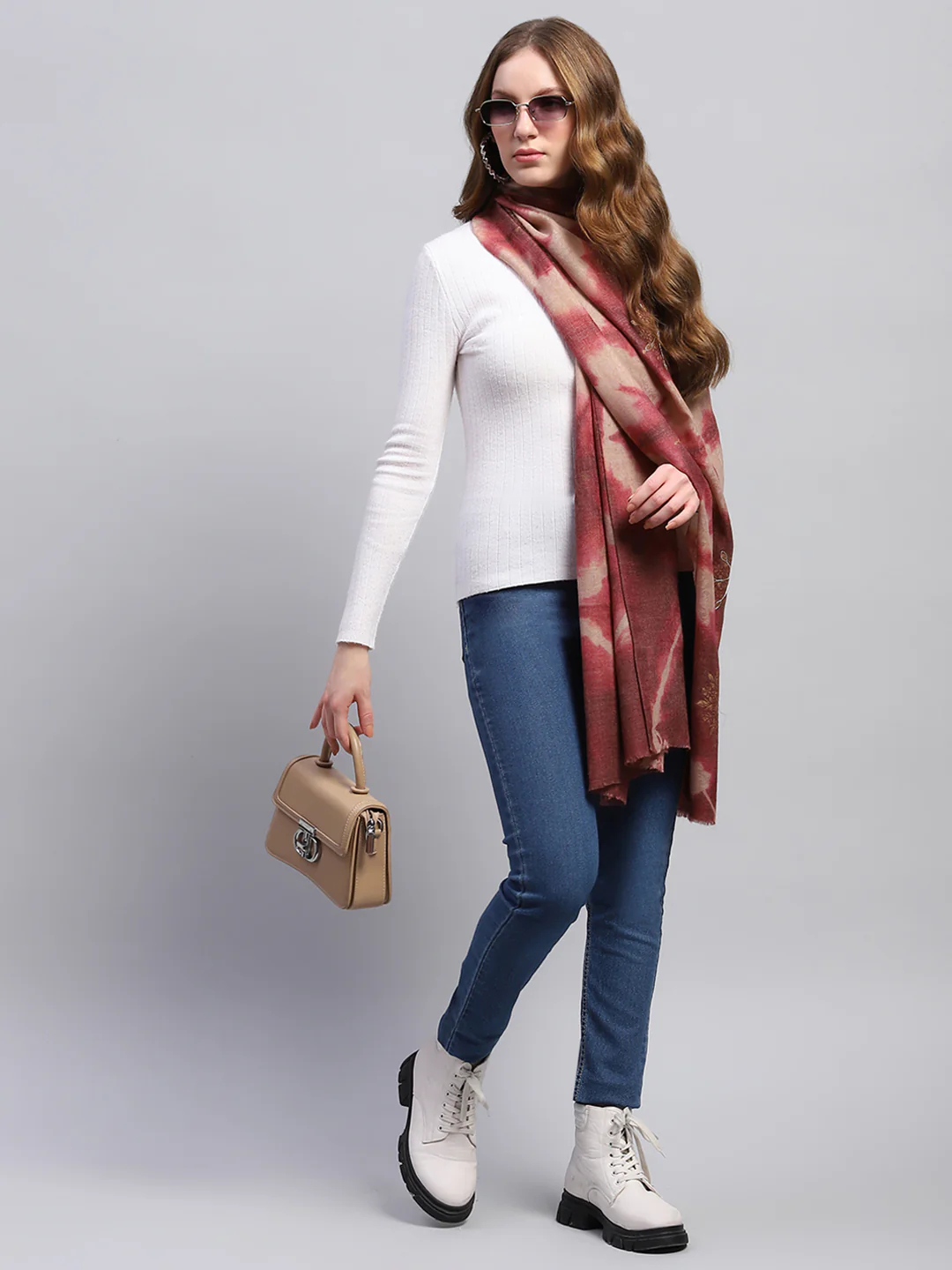 Women Maroon Self Design Stole - Image 2