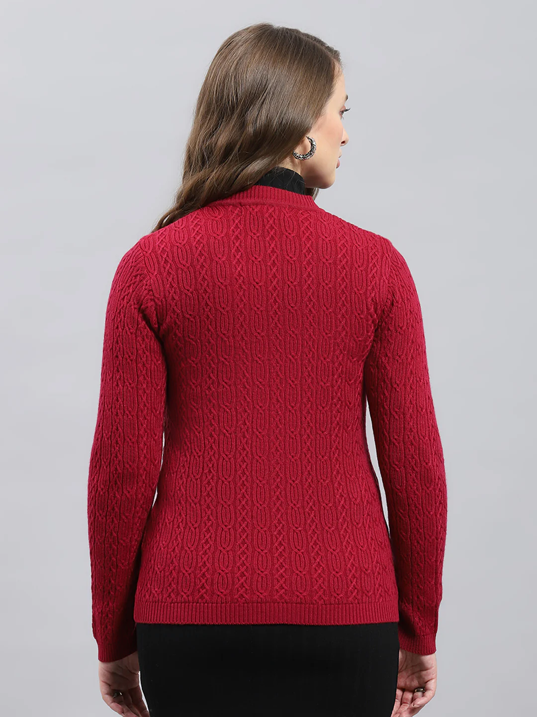 Women Maroon Self Design V Neck Full Sleeve Cardigan - Image 5