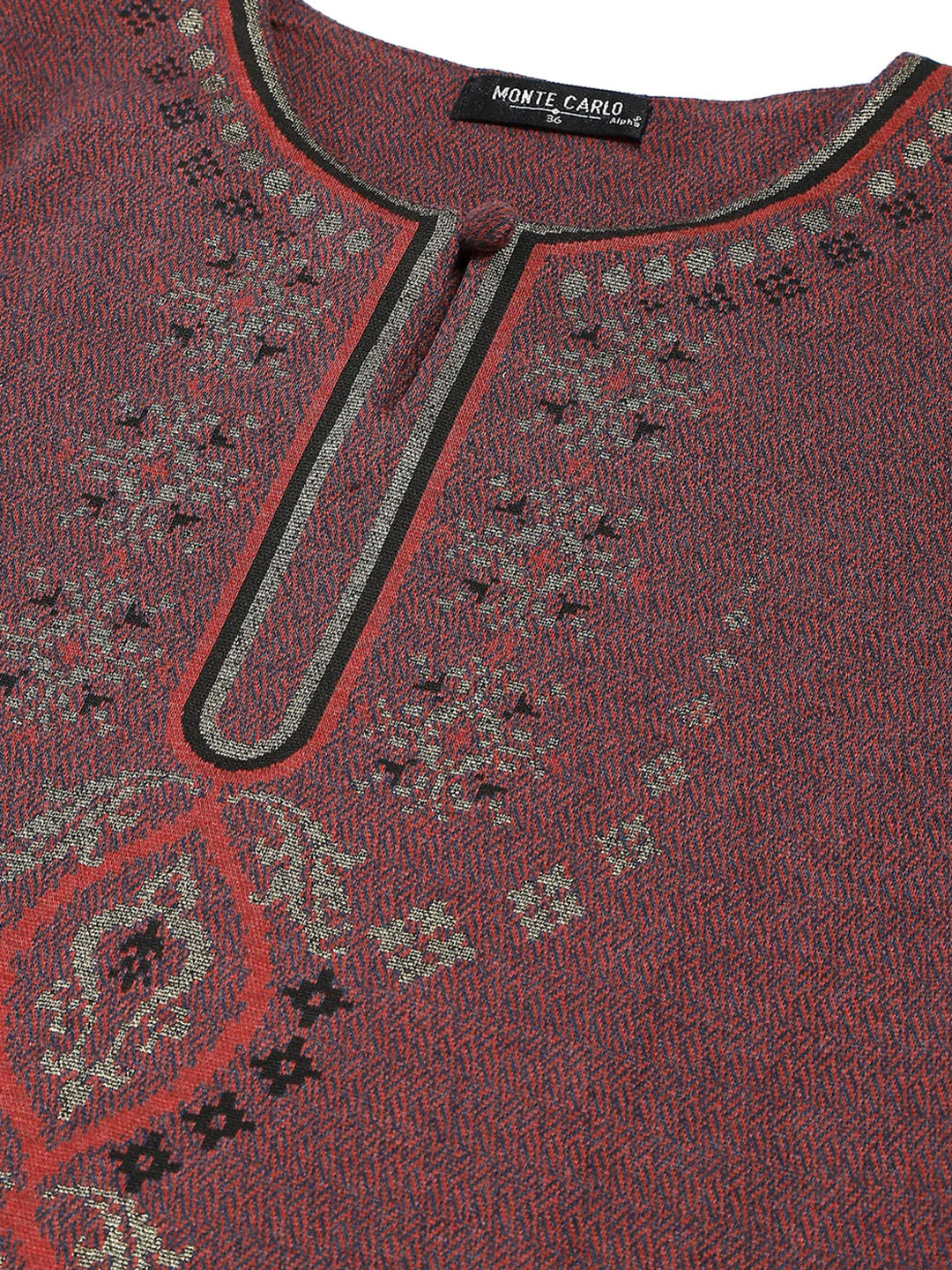 Women Maroon Self Design Round Neck Full Sleeve Winter Kurti - Image 7