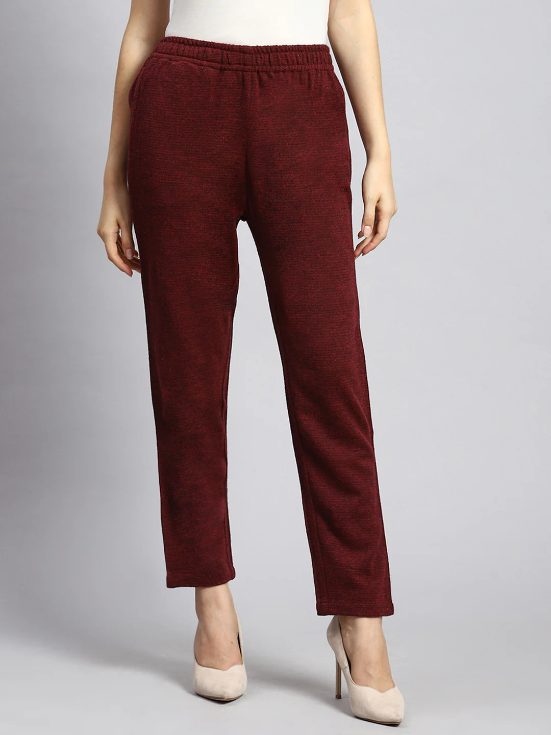 Women Maroon Self Winter Lower - Image 2