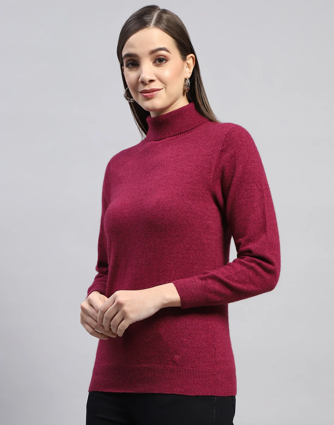 Women Maroon Solid High Neck Full Sleeve Top - Image 4