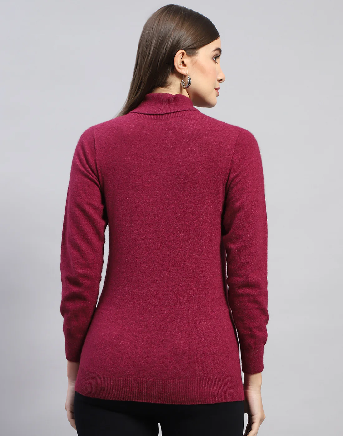 Women Maroon Solid High Neck Full Sleeve Top - Image 6