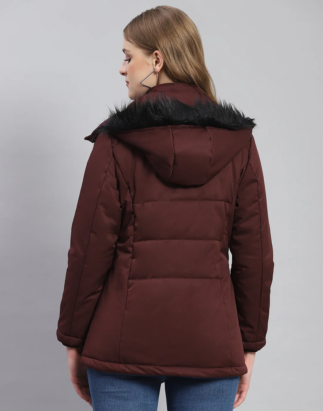 Women Maroon Solid Hooded Full Sleeve Jacket - Image 5