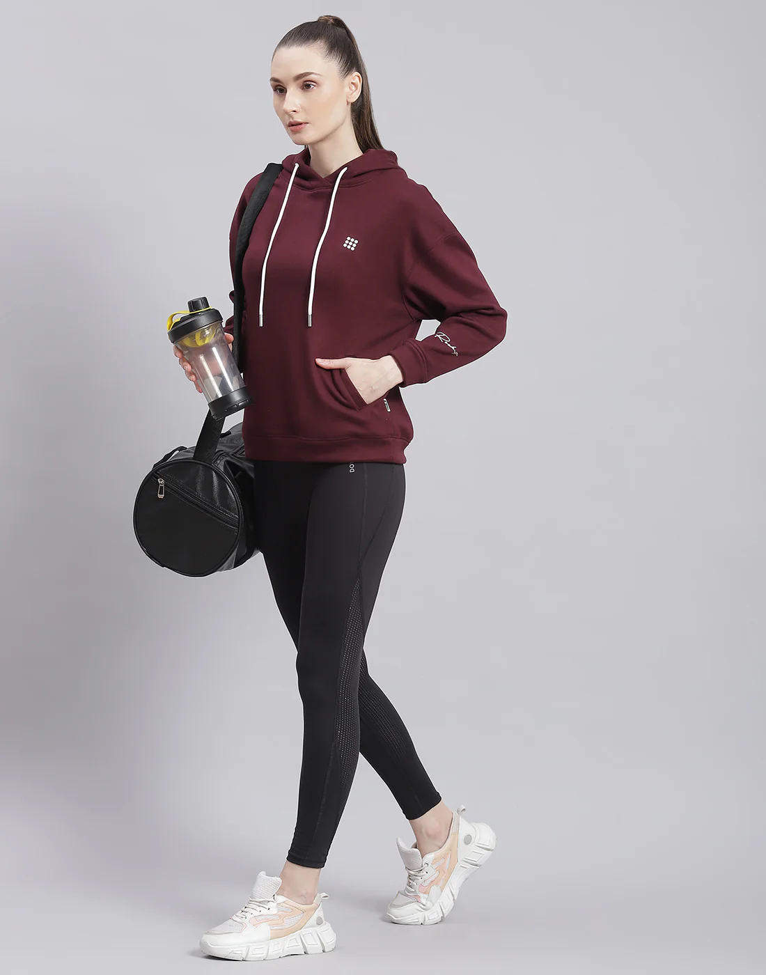 Rock.it Women Maroon Solid Hooded Full Sleeve Sweatshirt - Image 2