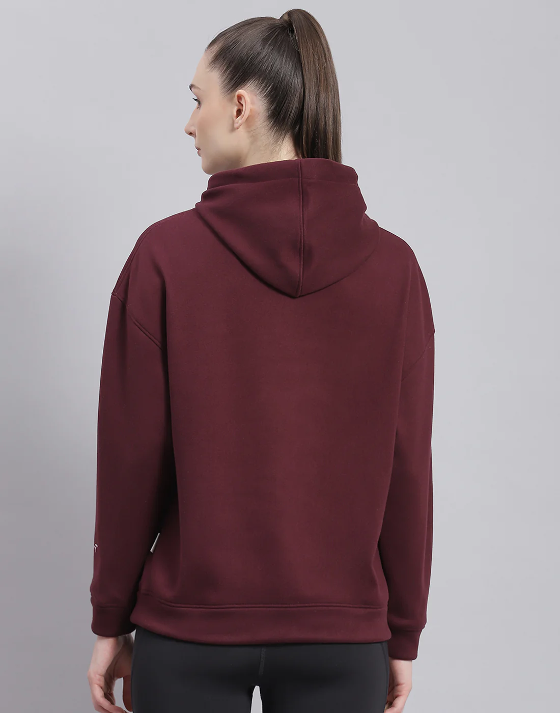 Rock.it Women Maroon Solid Hooded Full Sleeve Sweatshirt - Image 5