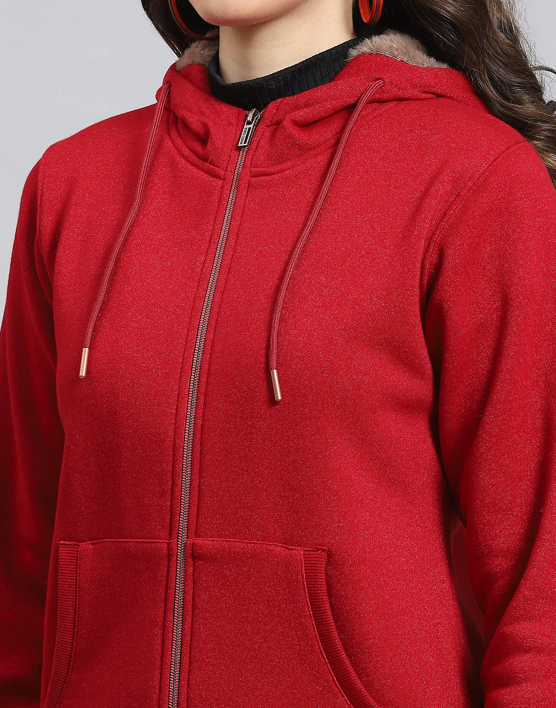 Women Maroon Solid Hooded Full Sleeve Sweatshirt - Image 6