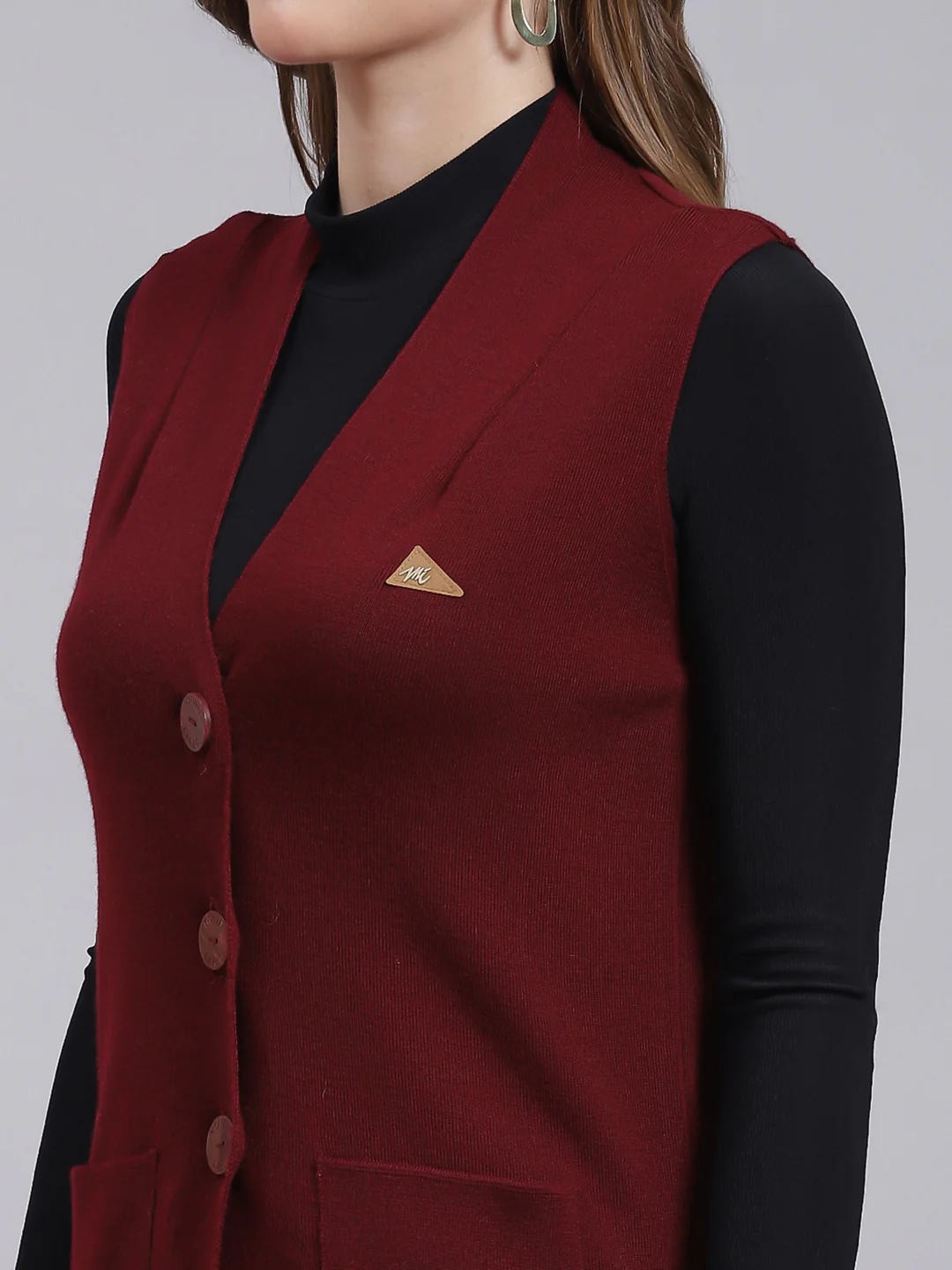 Women Maroon Solid Pure wool Cardigan - Image 6