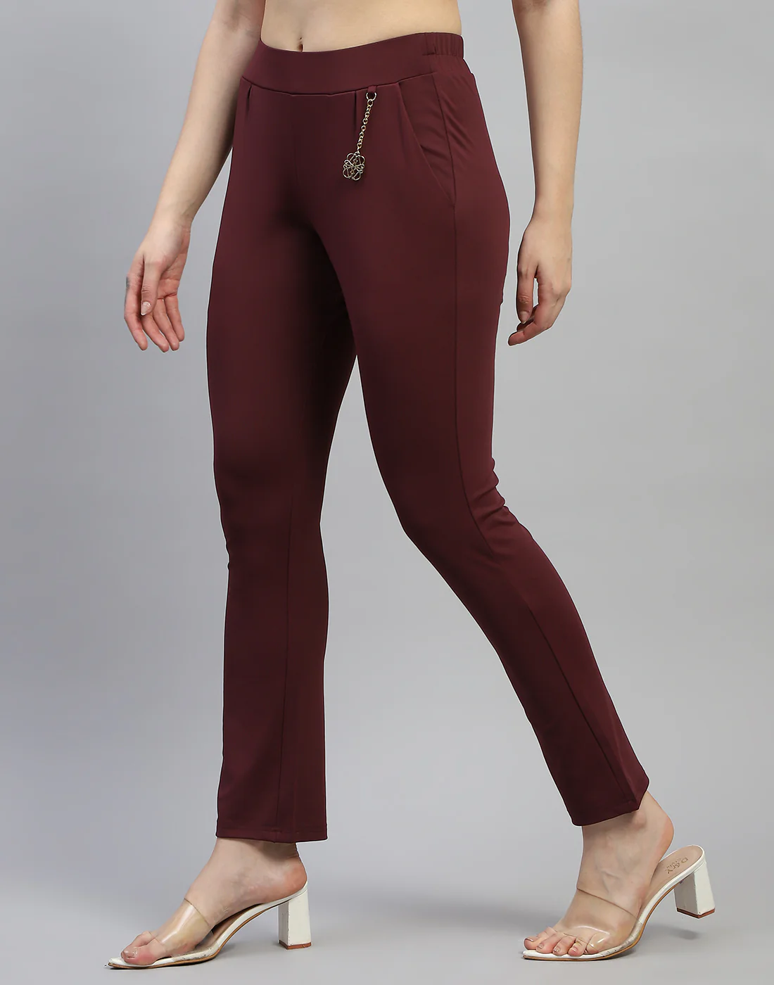 Women Maroon Solid Regular Fit Jegging - Image 4