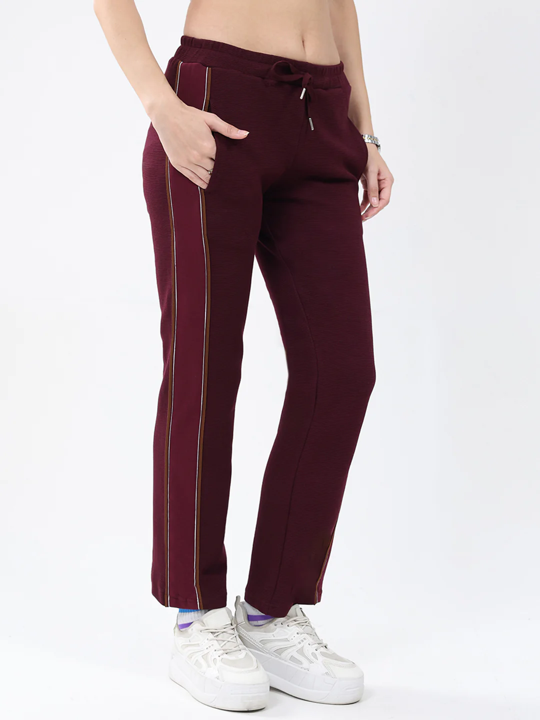 Women Maroon Solid Regular Fit Winter Lower - Image 4