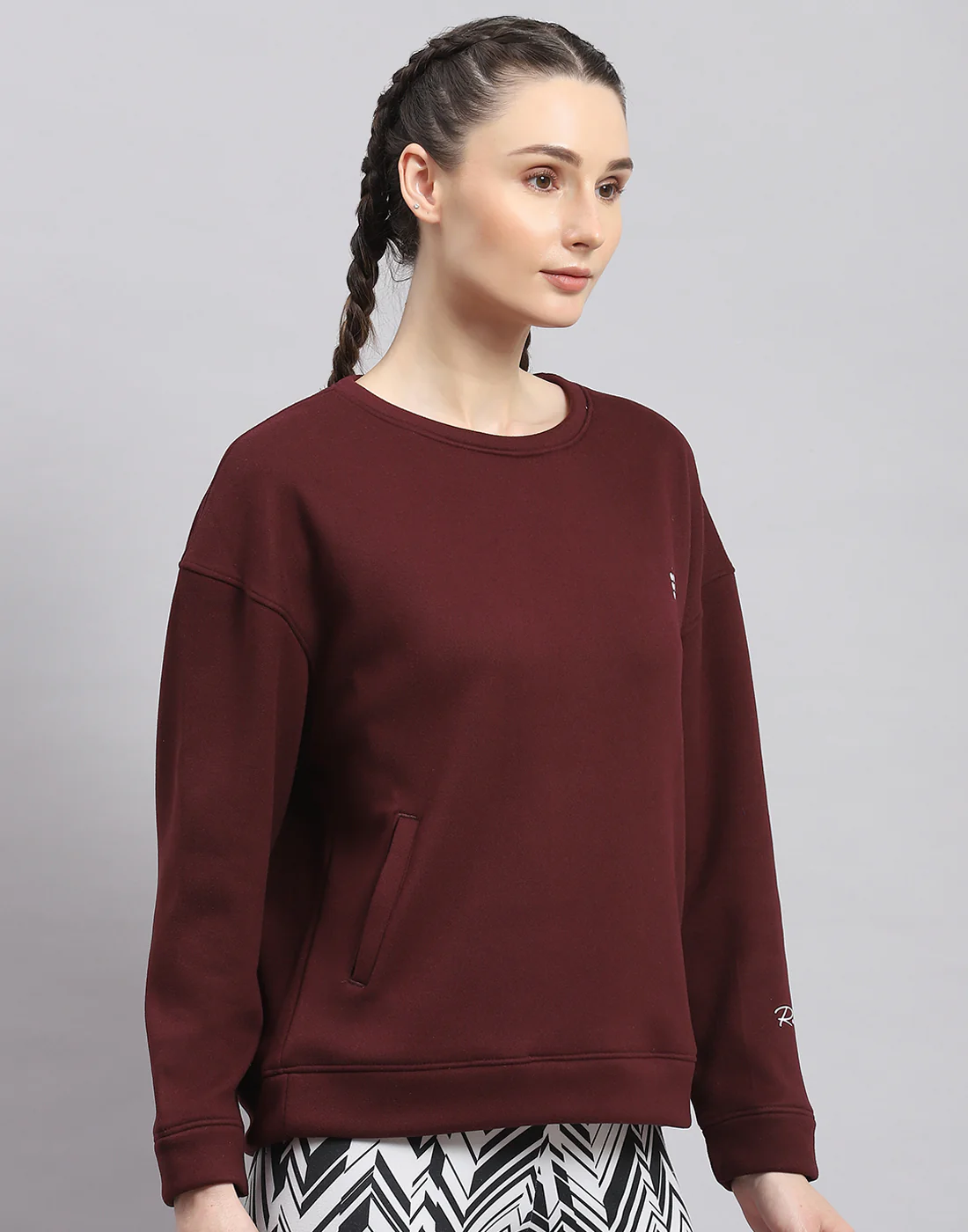 Rock.it Women Maroon Solid Round Neck Full Sleeve Sweatshirt - Image 4