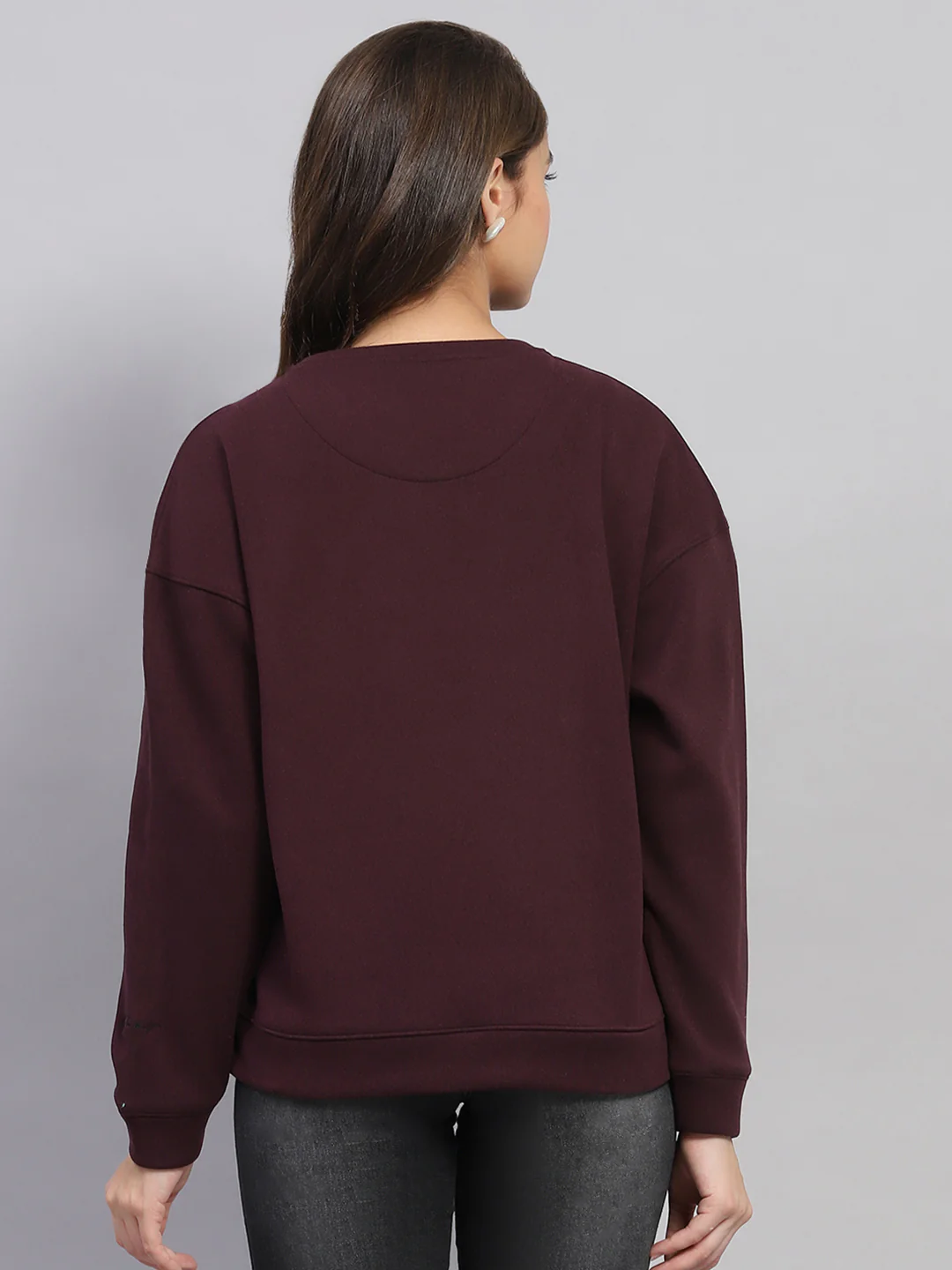 Rock.it Women Maroon Solid Round Neck Full Sleeve Sweatshirt - Image 5