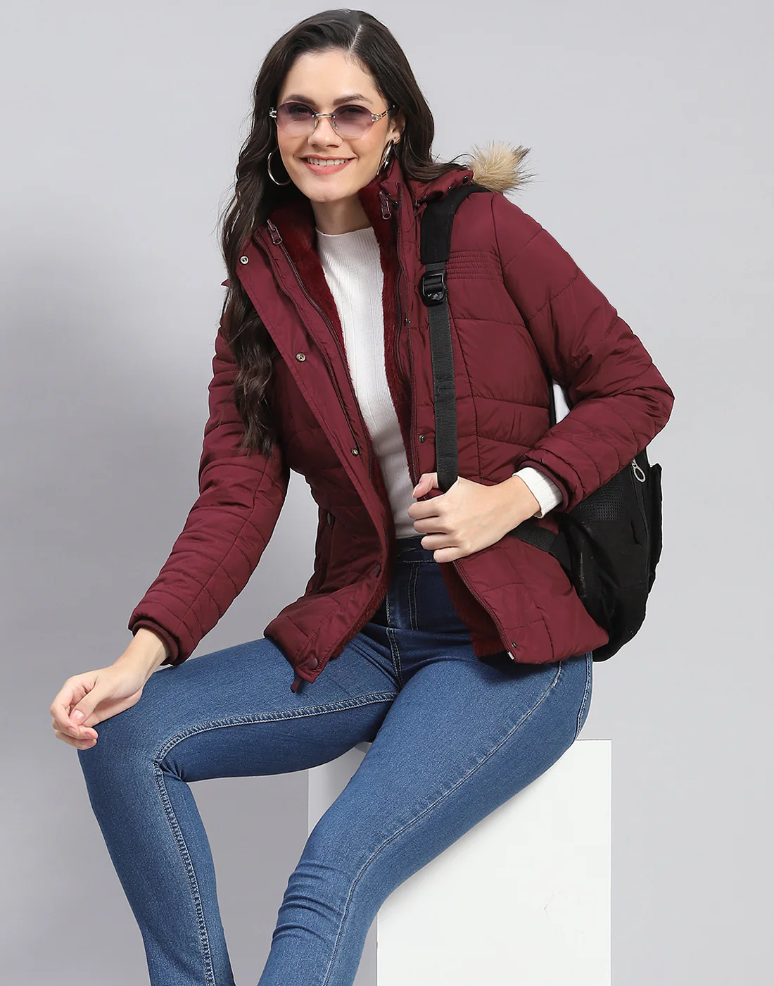Women Maroon Solid Stand Collar Full Sleeve Jacket - Image 6