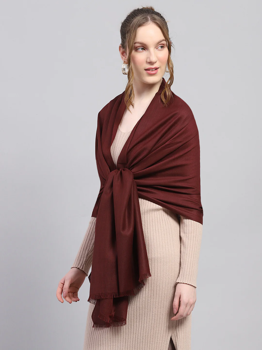 Women Maroon Solid Stole - Image 3