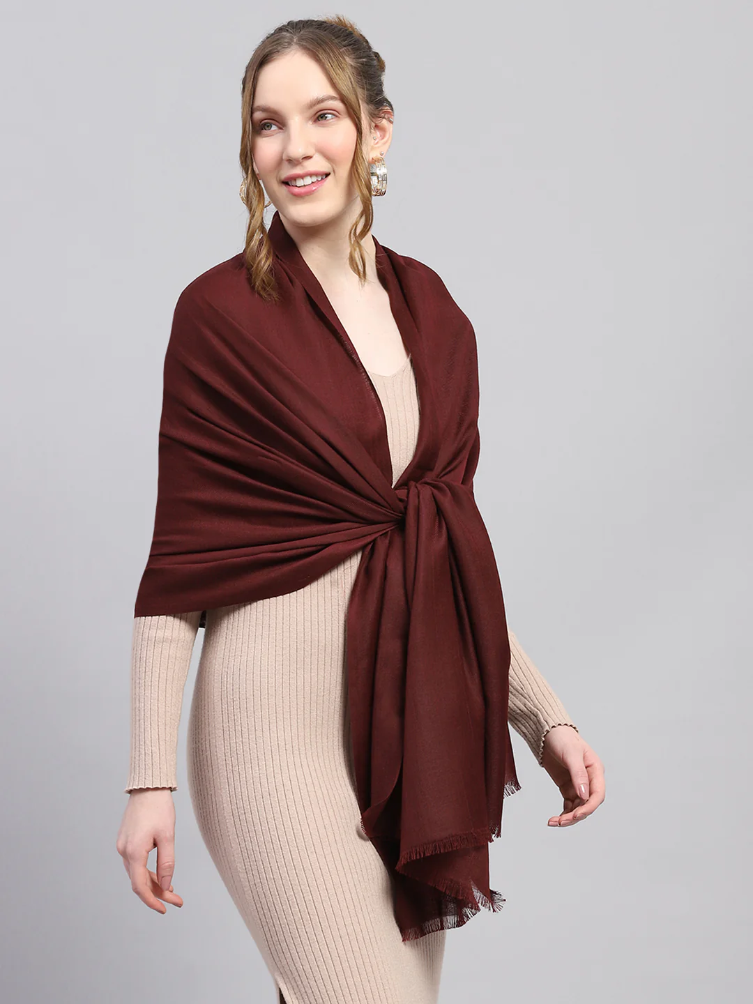Women Maroon Solid Stole - Image 4