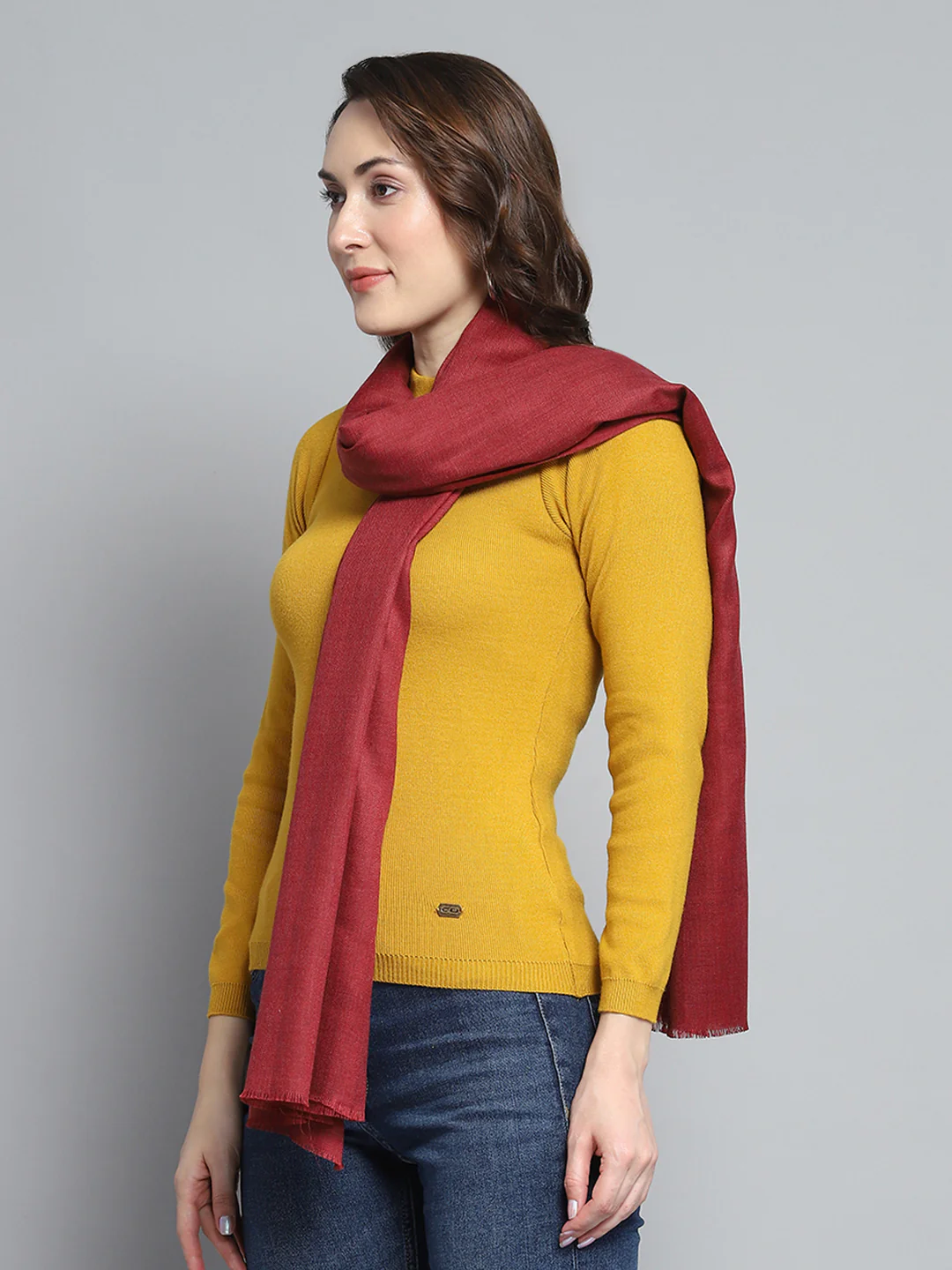 Women Maroon Solid Stole - Image 3