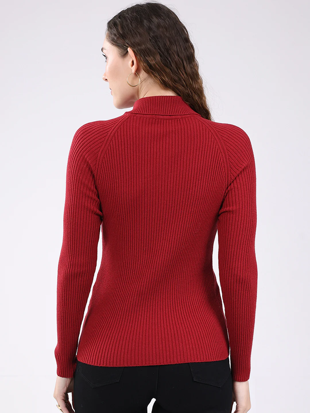 Women Maroon Solid T Neck Full Sleeve Sceavy - Image 5