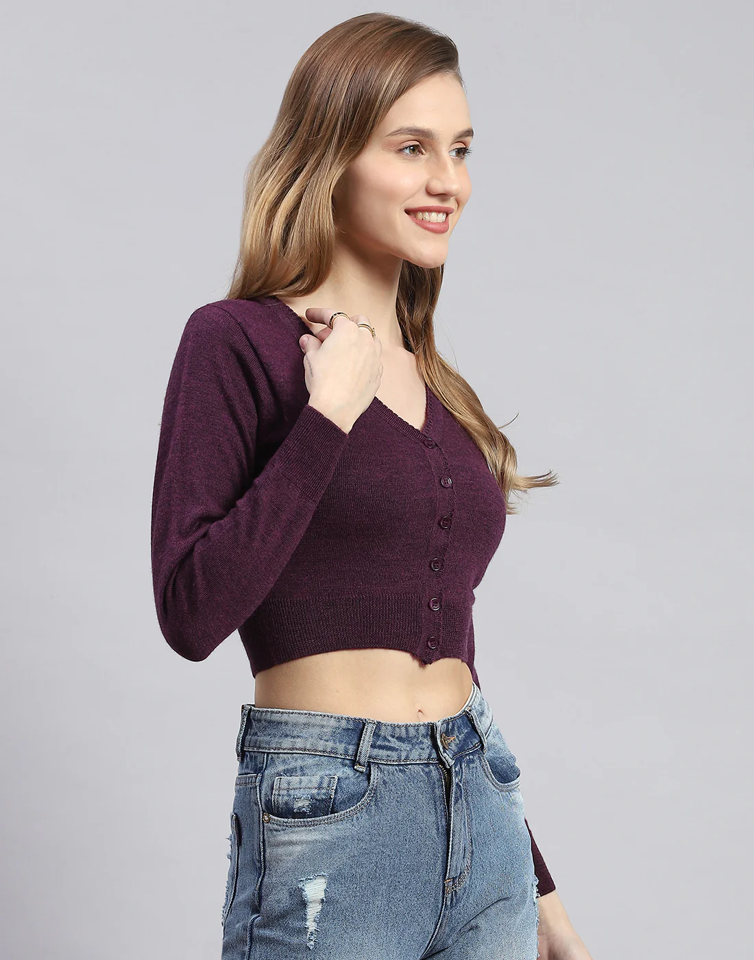 Women Maroon Solid V Neck Full Sleeve Blouse - Image 4