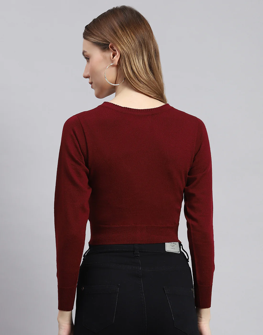 Women Maroon Solid V Neck Full Sleeve Blouse - Image 5