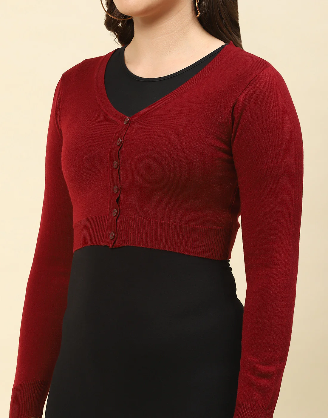 Women Maroon Solid V Neck Full Sleeve Blouse - Image 5