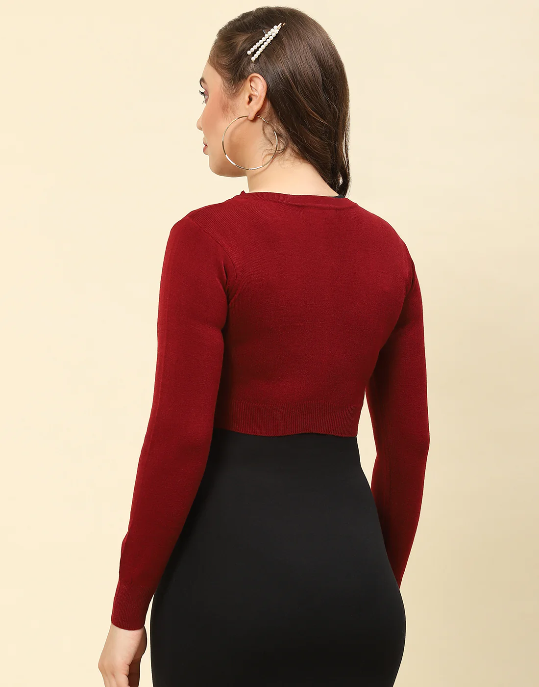 Women Maroon Solid V Neck Full Sleeve Blouse - Image 6