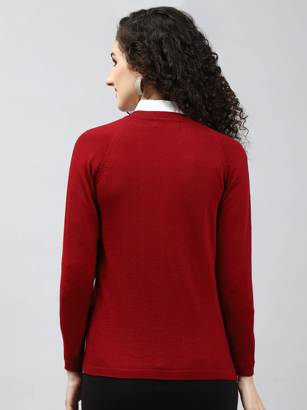 Women Maroon Solid V Neck Full Sleeve Cardigan - Image 5