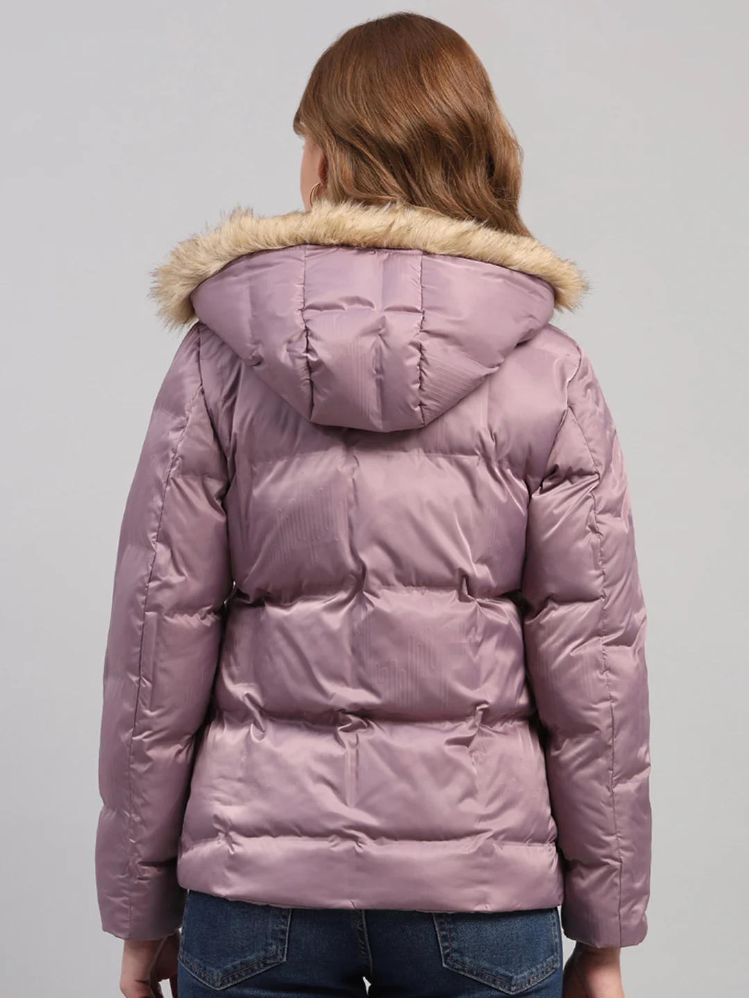 Women Mauve Self Design Hooded Full Sleeve Jacket - Image 5