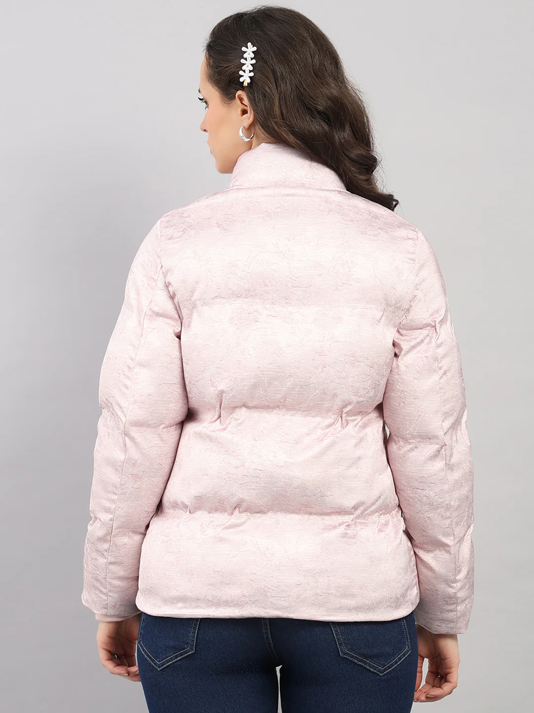 Women Mauve Solid High Neck Full Sleeve Jacket - Image 5