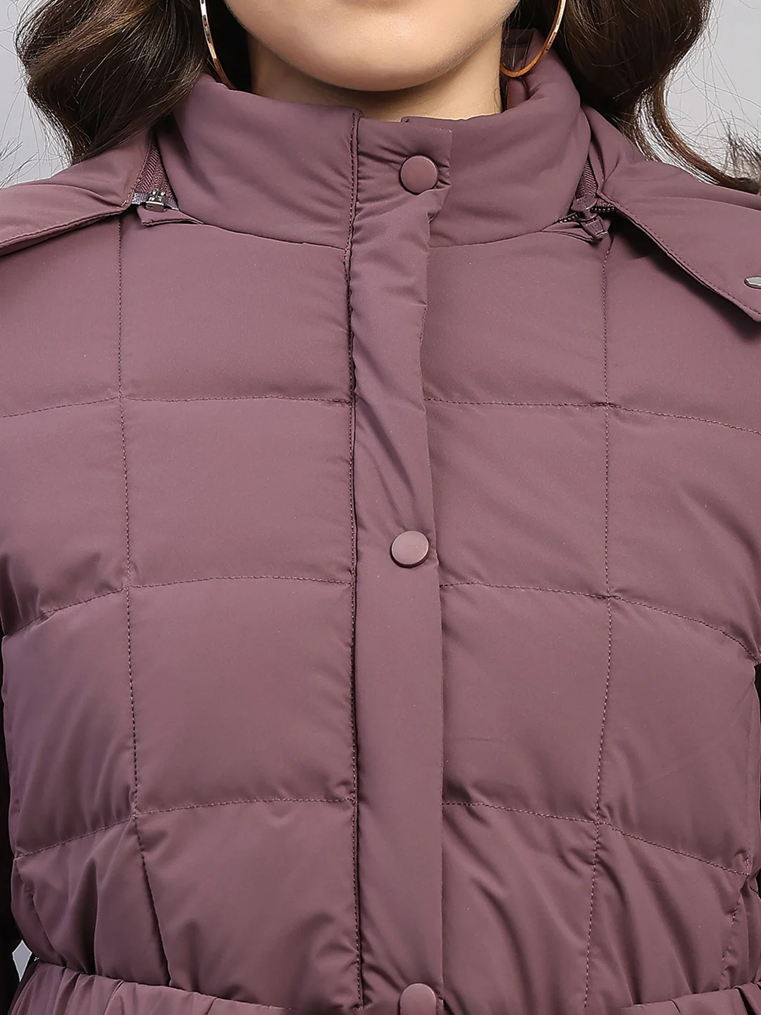 Women Mauve Solid Hooded Full Sleeve Jacket - Image 6