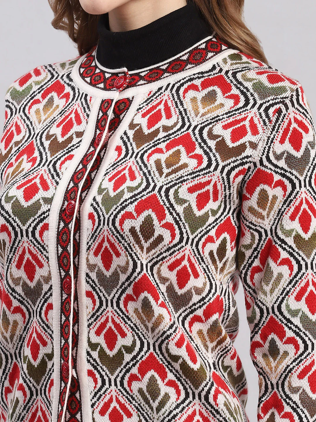 Women Multicolor Self Design Round Neck Full Sleeve Cardigans - Image 6