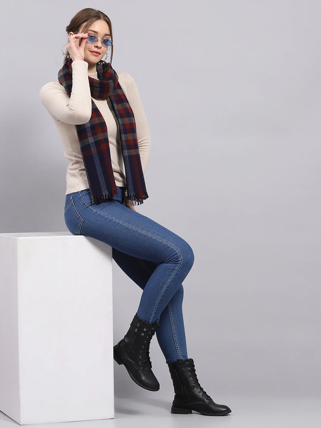 Women Multicolor Check Stole - Image 2