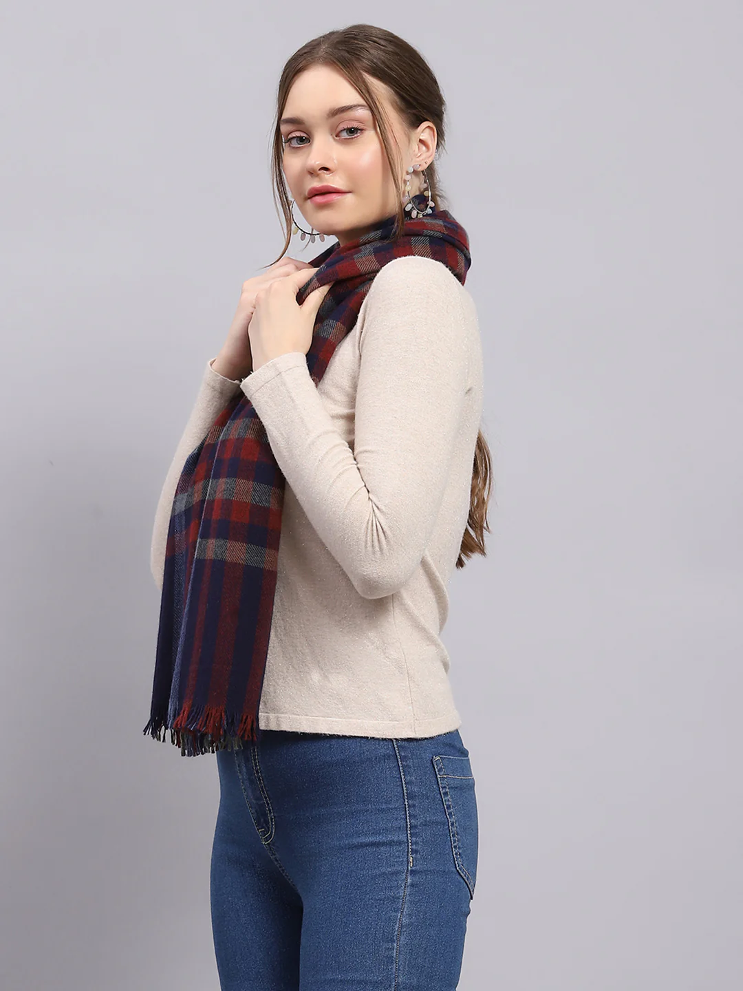 Women Multicolor Check Stole - Image 4