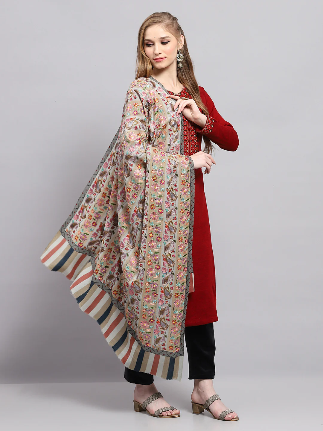 Women Multicolor Embroidered Shawl - Image 4