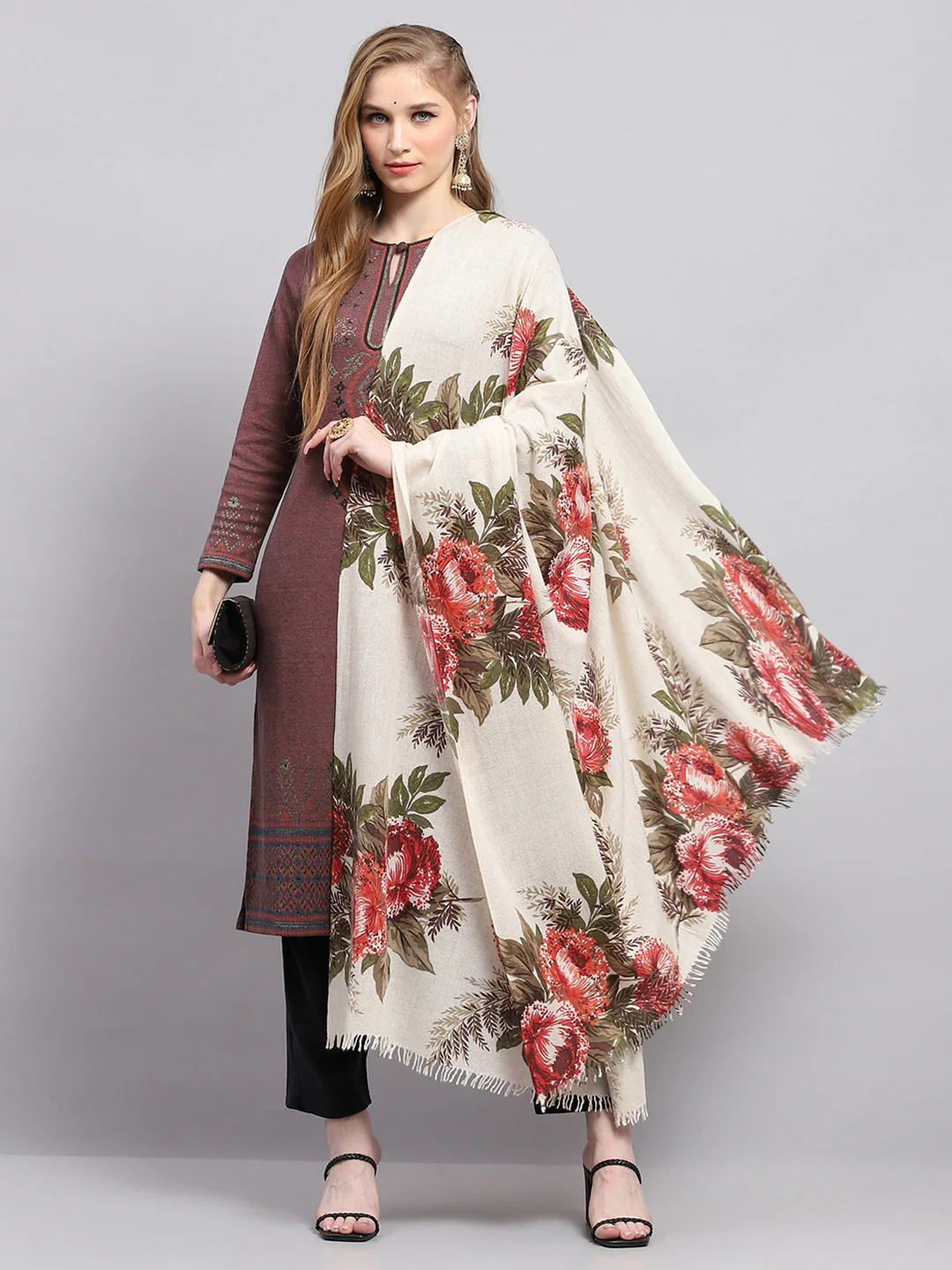 Women Multicolor Floral Print Shawl - Image 5