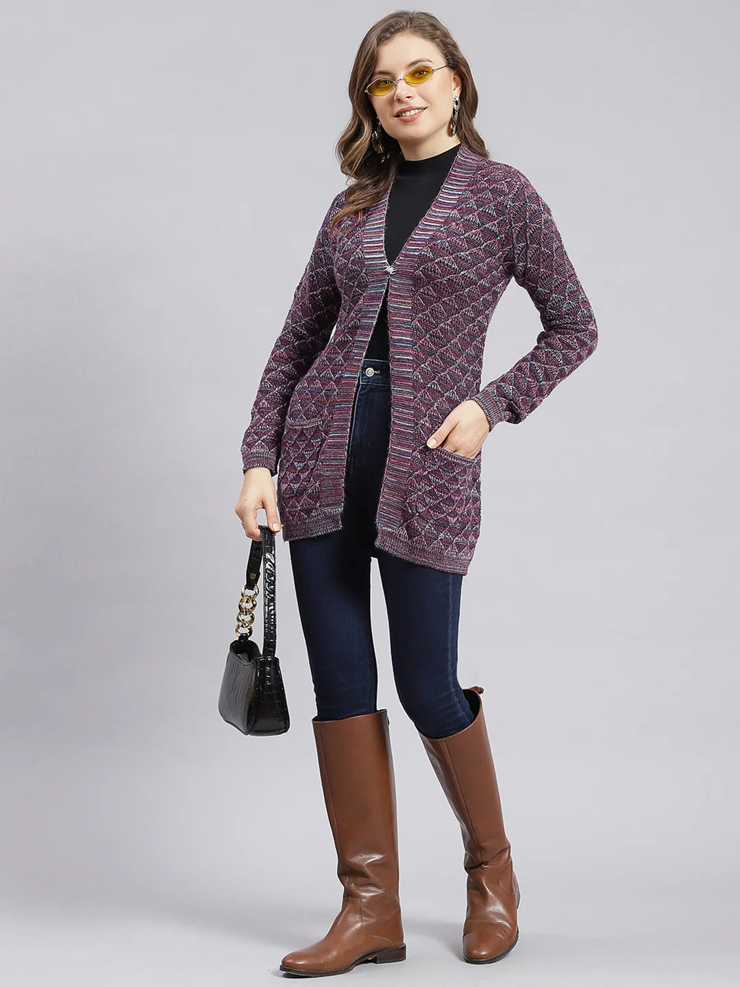 Women Multicolor Jaquard Wool blend Cardigan - Image 2