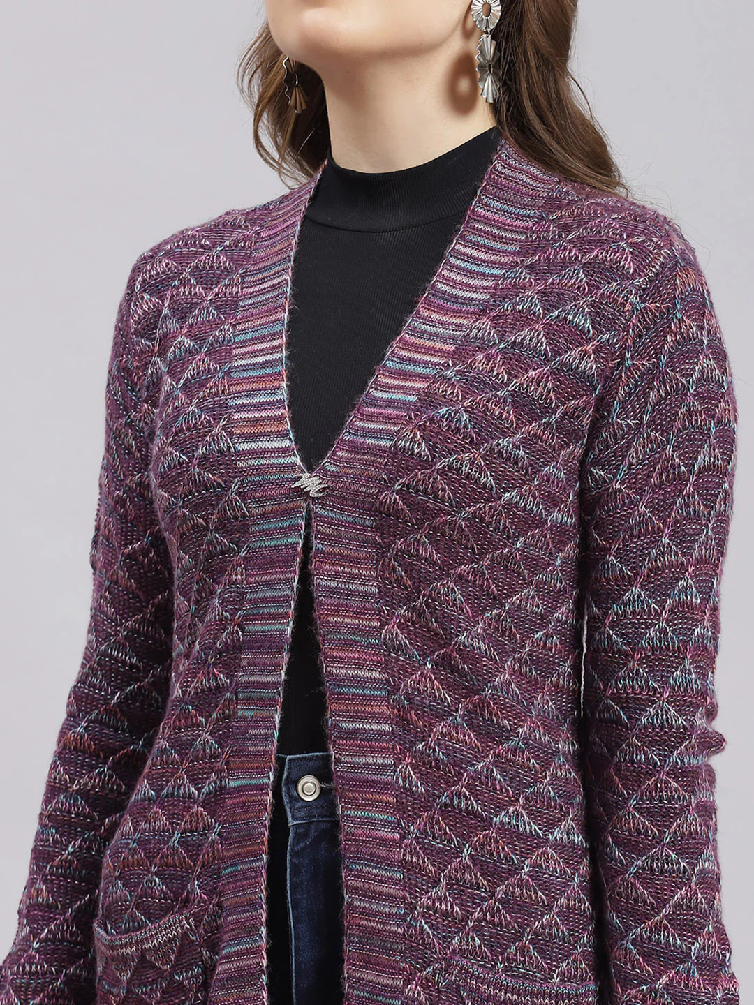 Women Multicolor Jaquard Wool blend Cardigan - Image 6