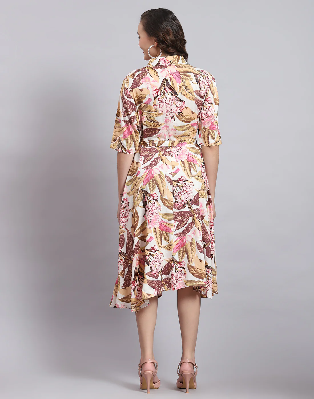 Women Multicolor Printed Front Open Short Sleeve Dress - Image 5