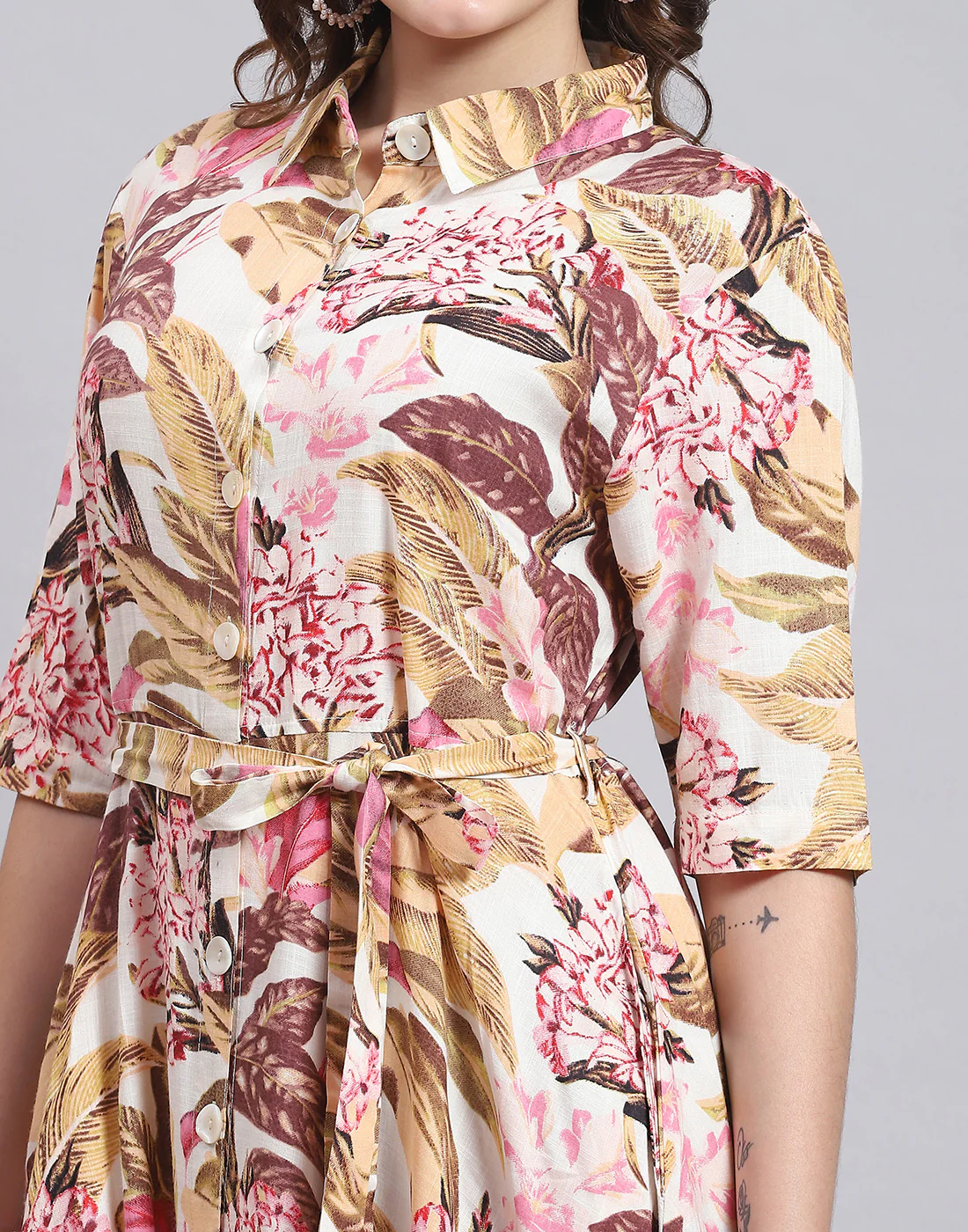 Women Multicolor Printed Front Open Short Sleeve Dress - Image 6