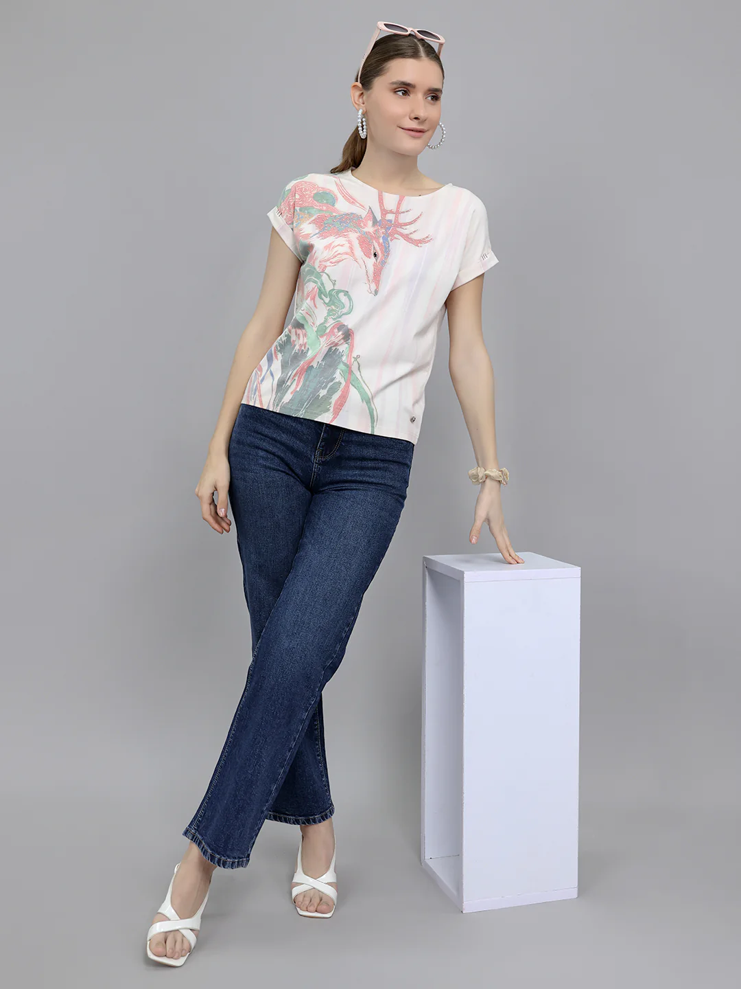 Women Multicolor Printed Round Neck Half Sleeve Top - Image 5