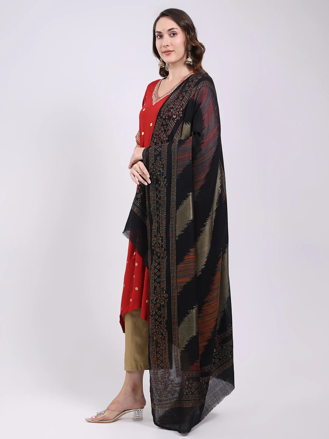 Women Multicolor Printed Wool Blend Shawl - Image 3