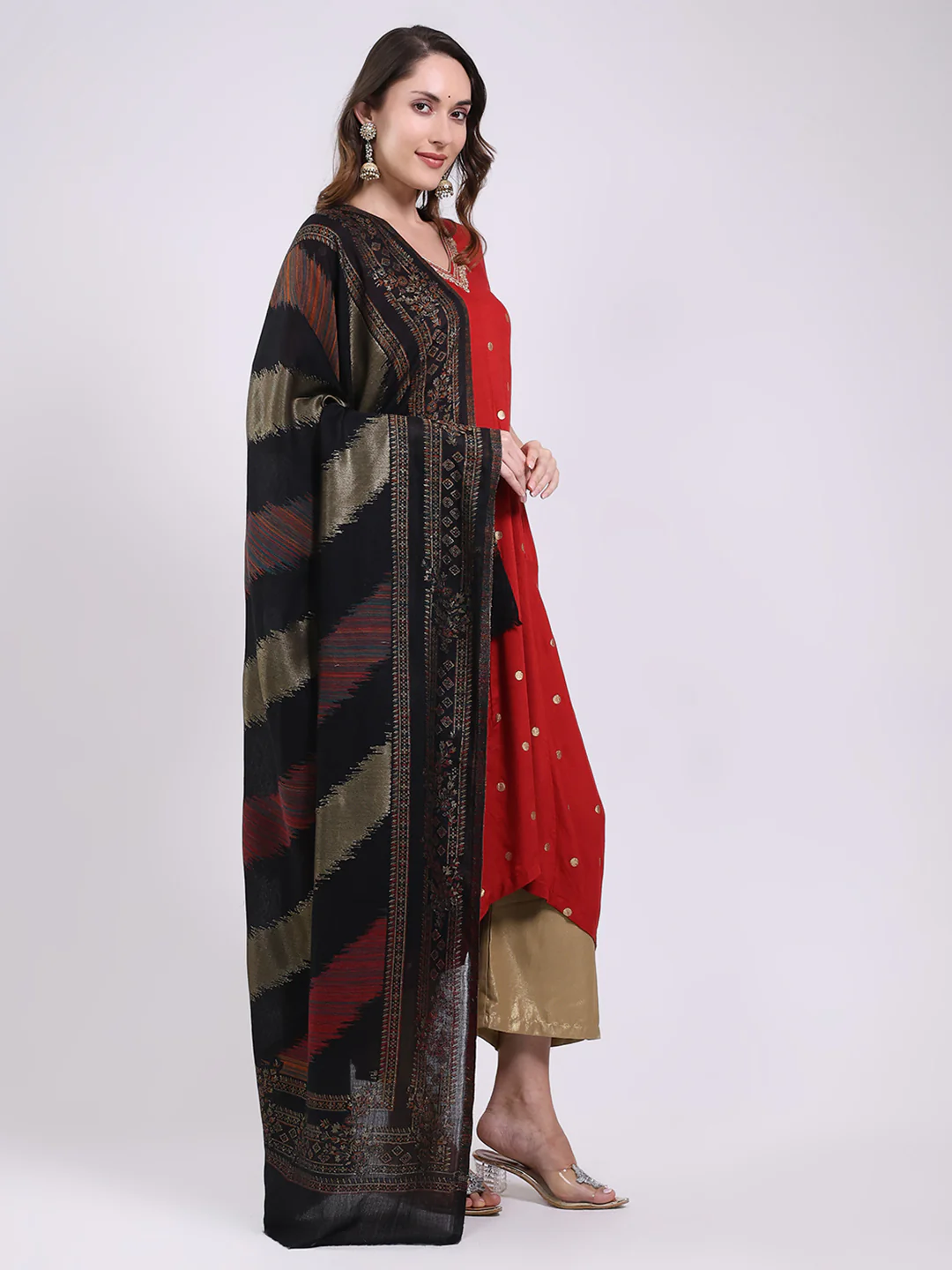 Women Multicolor Printed Wool Blend Shawl - Image 4