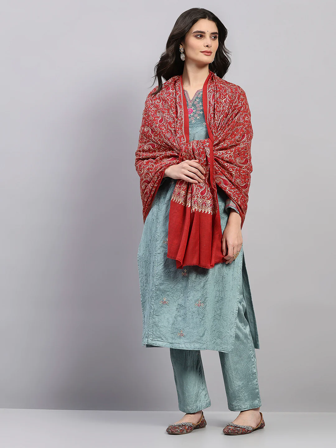 Women Multicolor Printed Wool Blend Shawl - Image 2