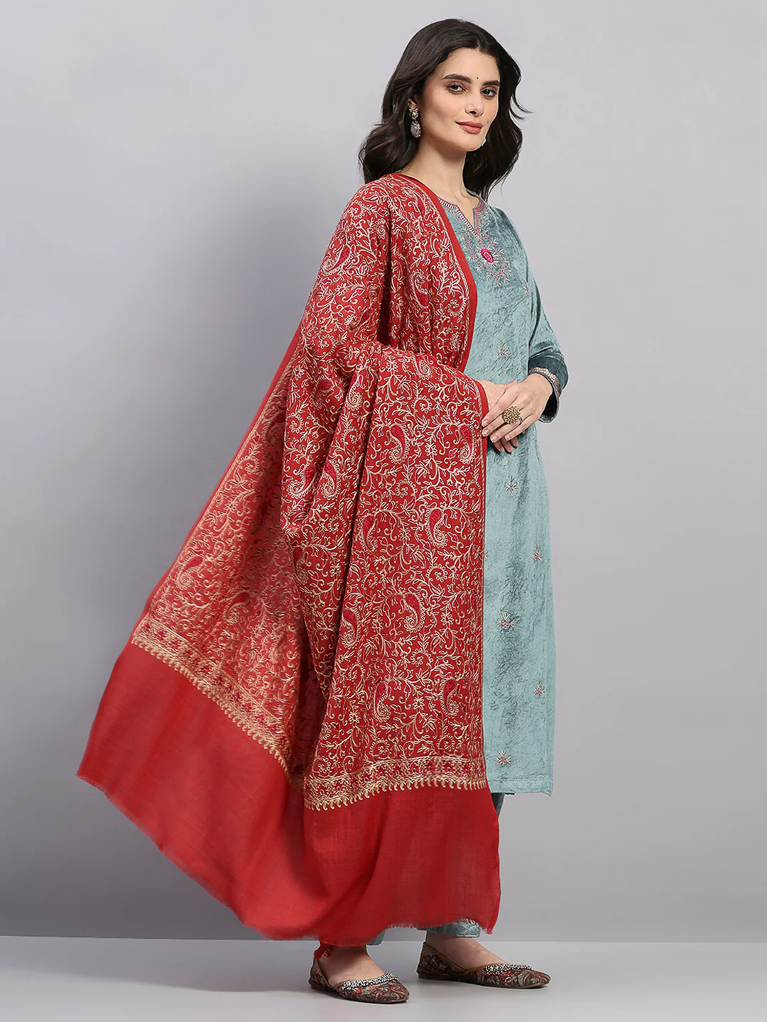 Women Multicolor Printed Wool Blend Shawl - Image 4