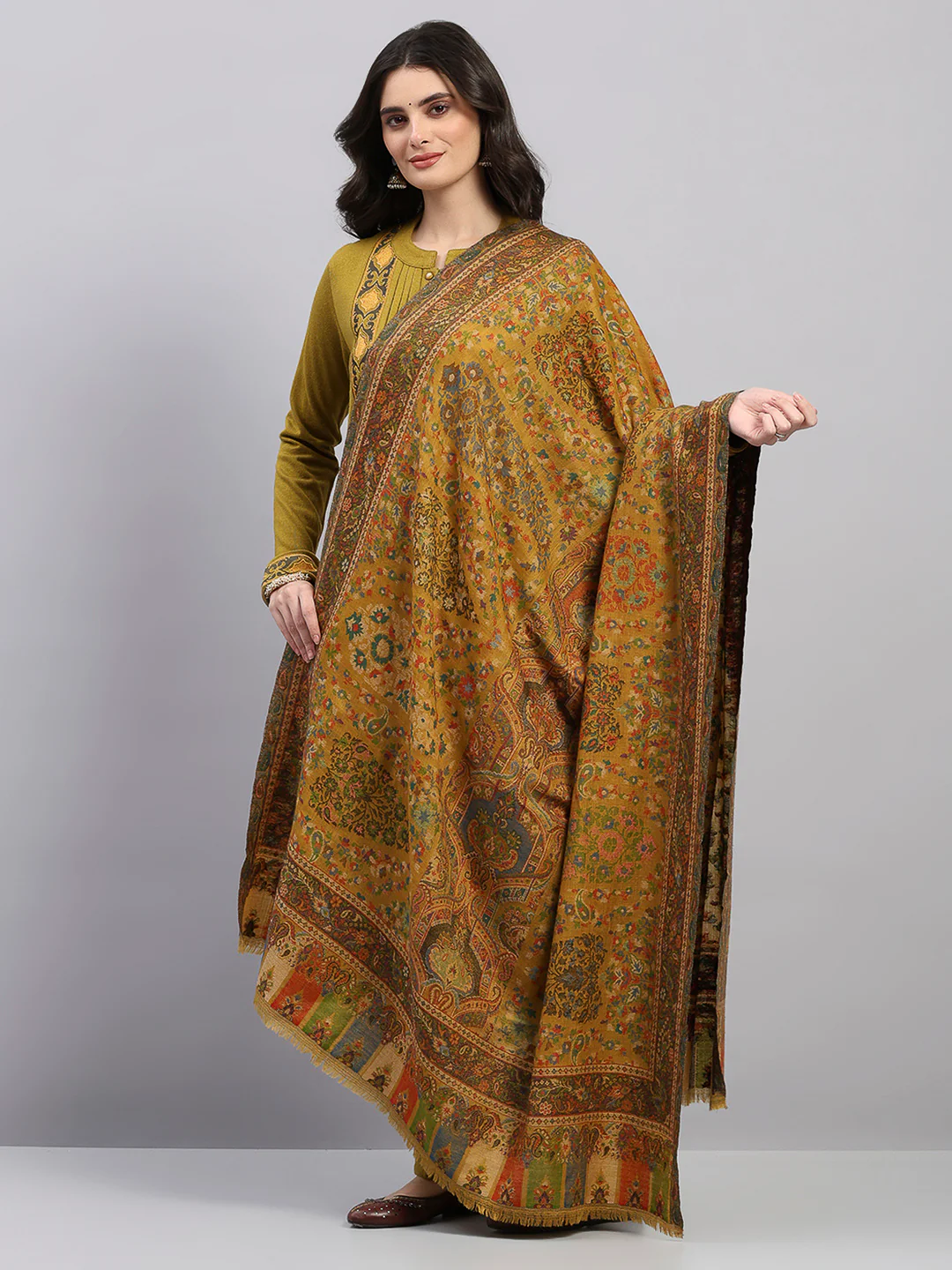 Women Multicolor Printed Wool Blend Shawl - Image 3