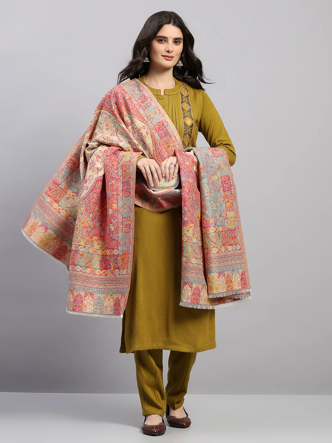 Women Multicolor Printed Wool Blend Shawl - Image 2