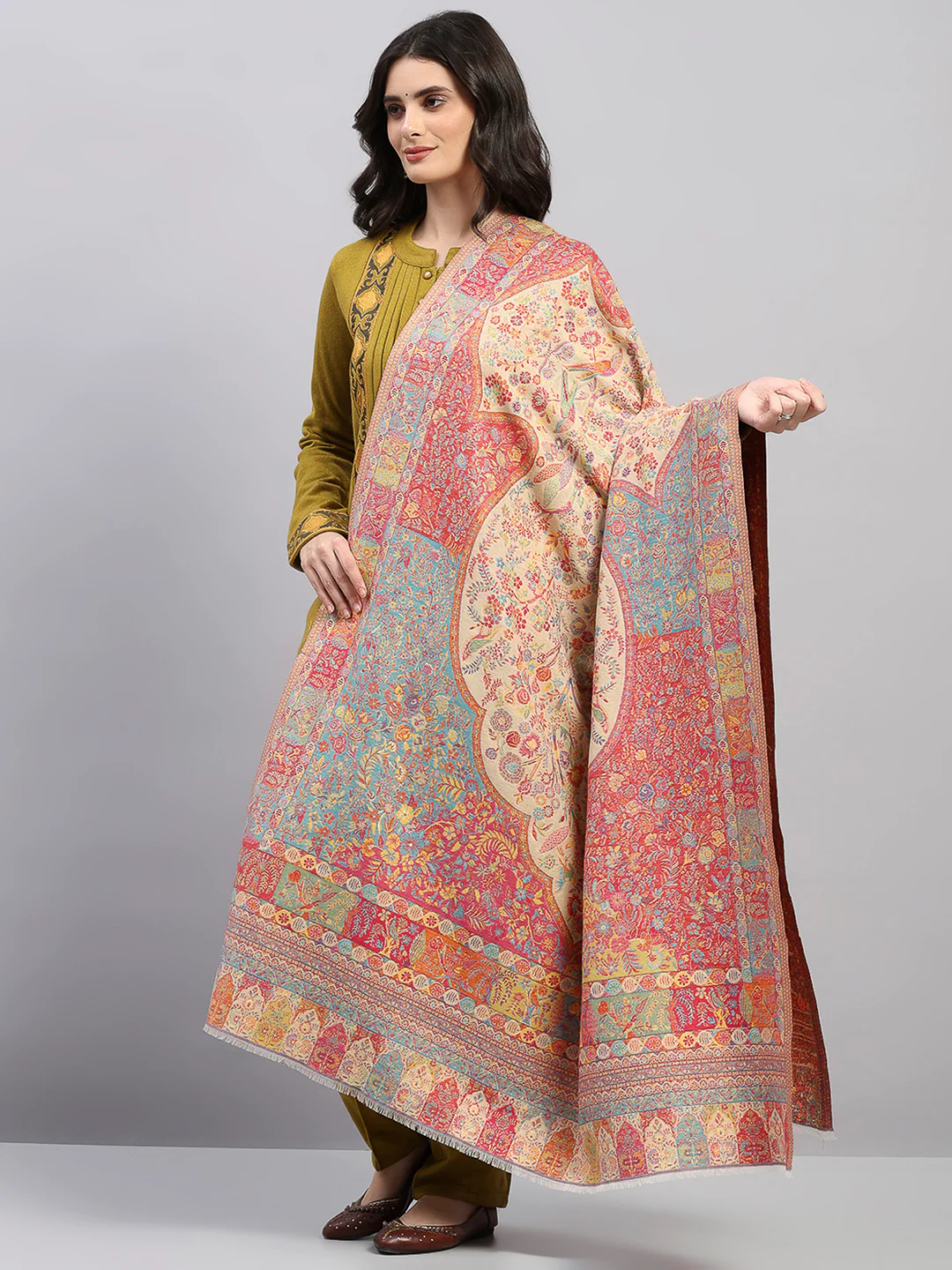 Women Multicolor Printed Wool Blend Shawl - Image 3