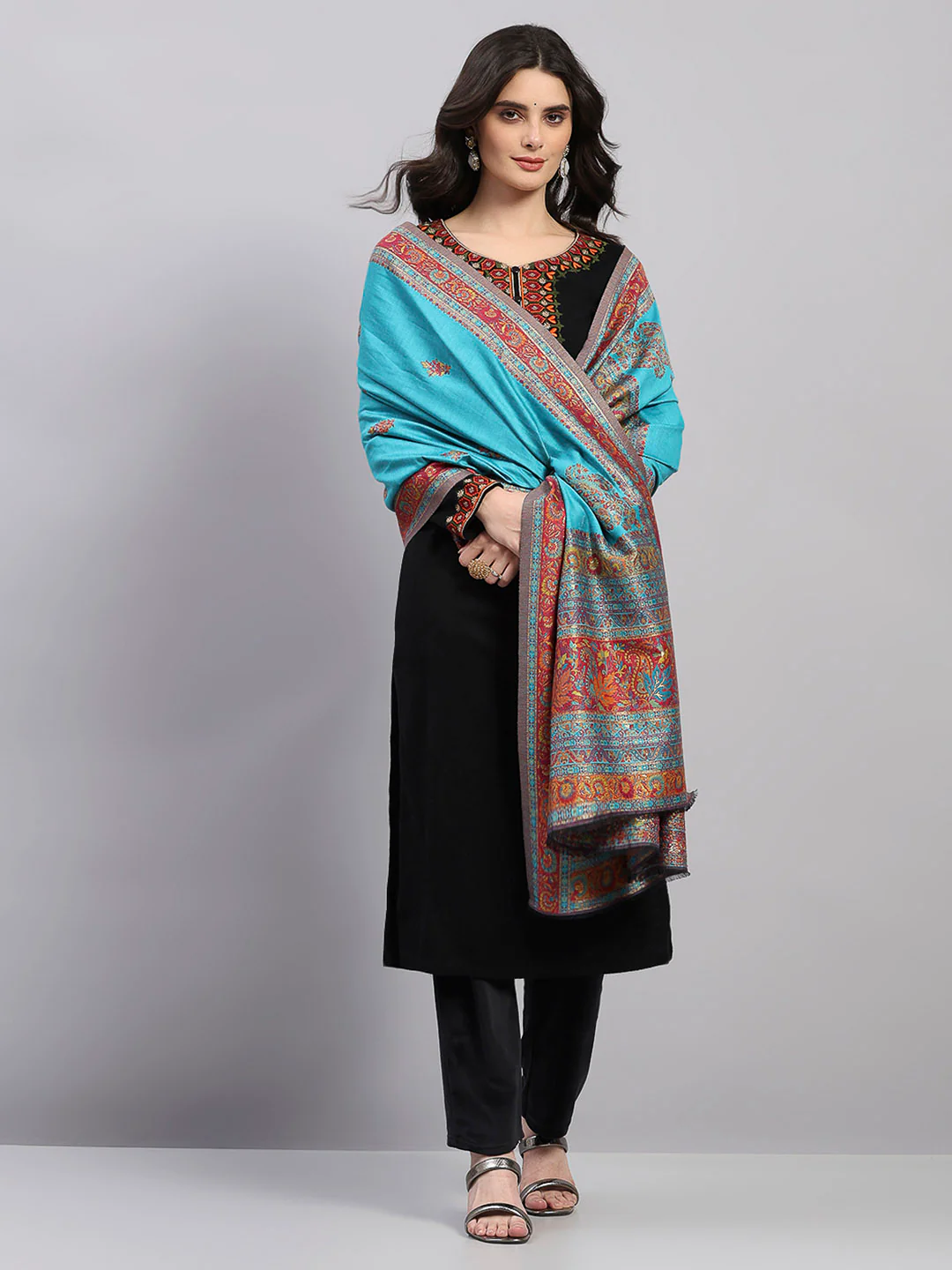 Women Multicolor Printed Wool Blend Shawl - Image 2